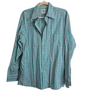Lacoste Shirt Men 44 Blue Plaid Shirt Button Down Shirt Men Long Sleeve Shirt